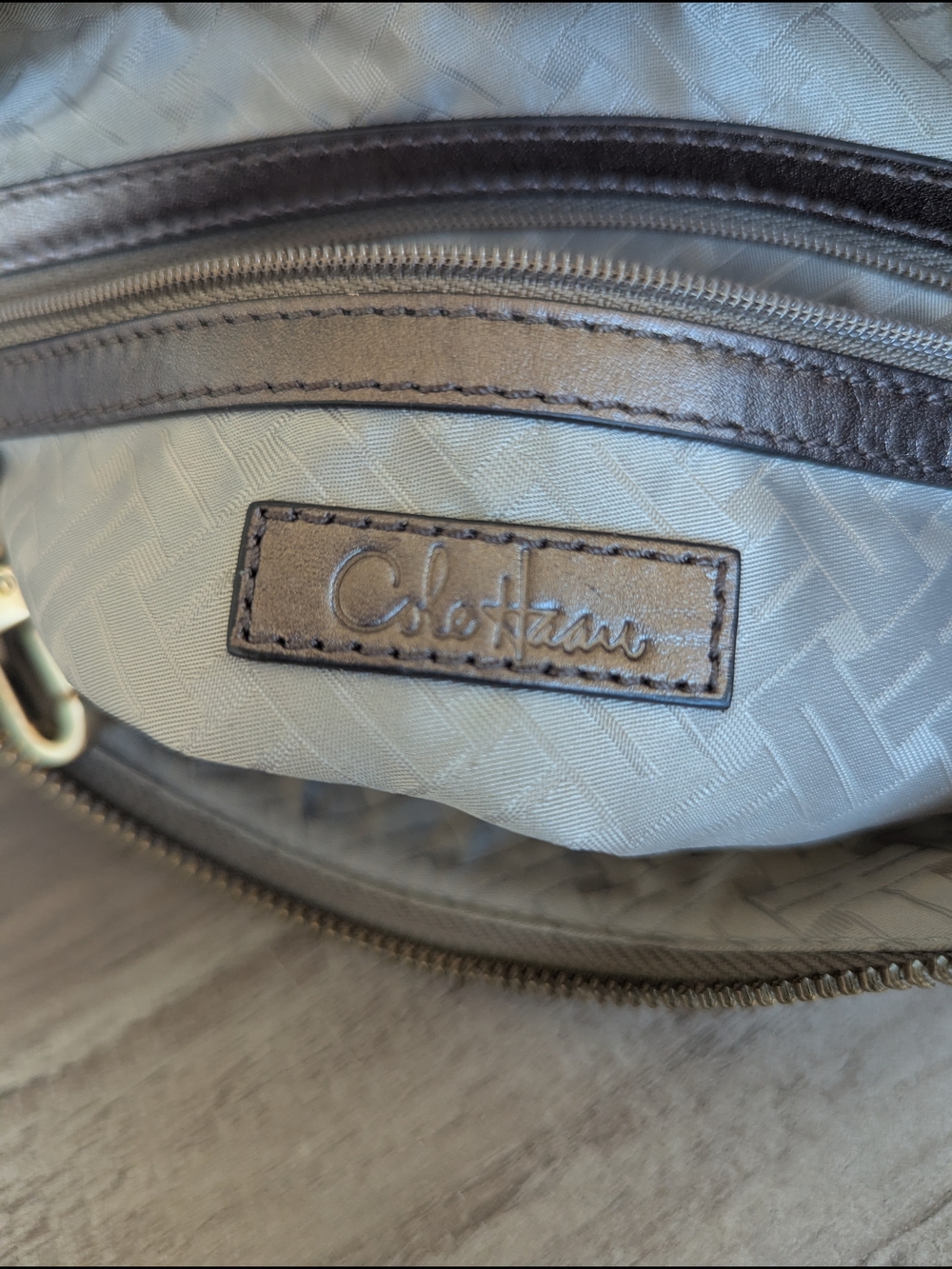 Cole Haan Bronze Woven Leather Shoulder Bag with Gold Chain - Picture 12 of 14